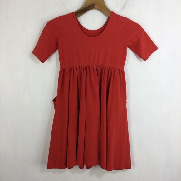 Hanna Andersson Girls Cotton Blend Short Sleeve Dress with Pockets Red 140 Sz M - Picture 3 of 7